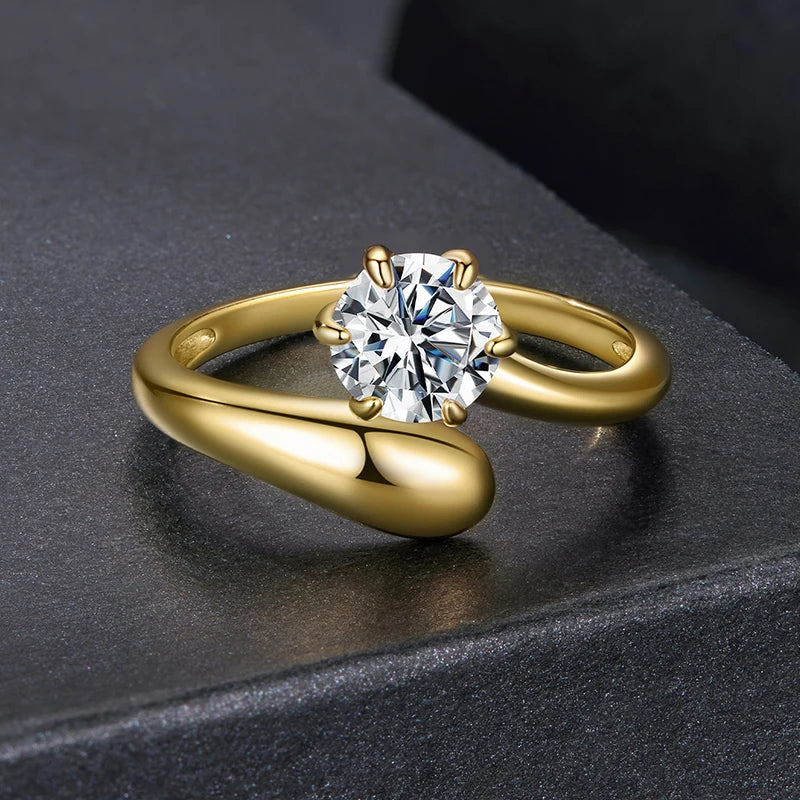 Bague Ajustable Moissanite Tendance en Argent 925 avec Certificat