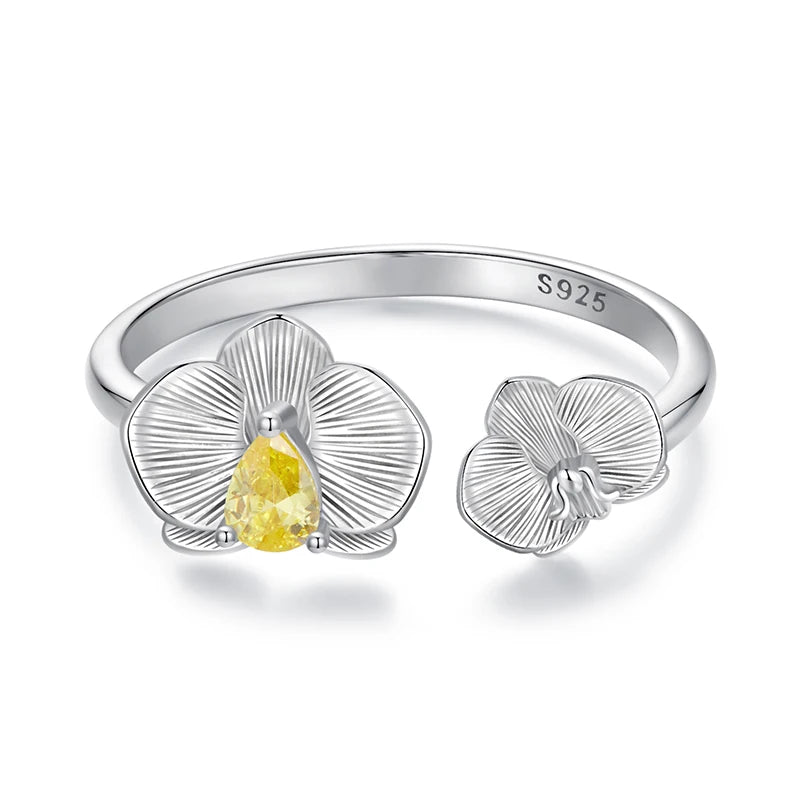 Bague Ajustable Orchidée Phalaenopsis en Argent 925