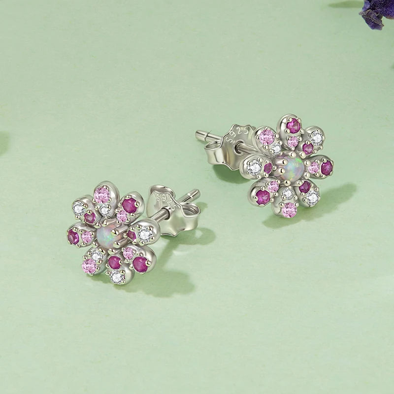 Boucles d'Oreilles Puces Marguerite Rose en Argent 925