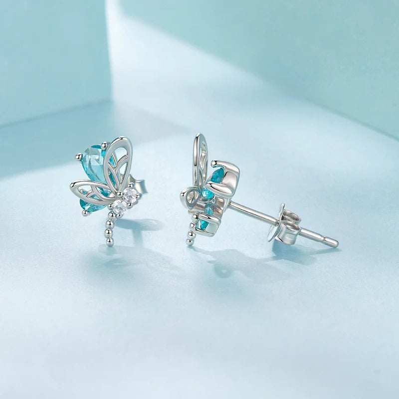 Boucles d'Oreilles Puces Libellule en Argent 925