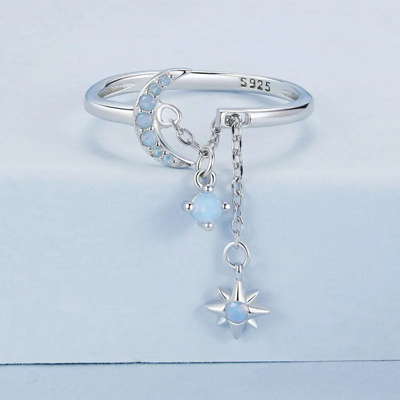 Bague Chaîne Étoile et Lune en Argent 925