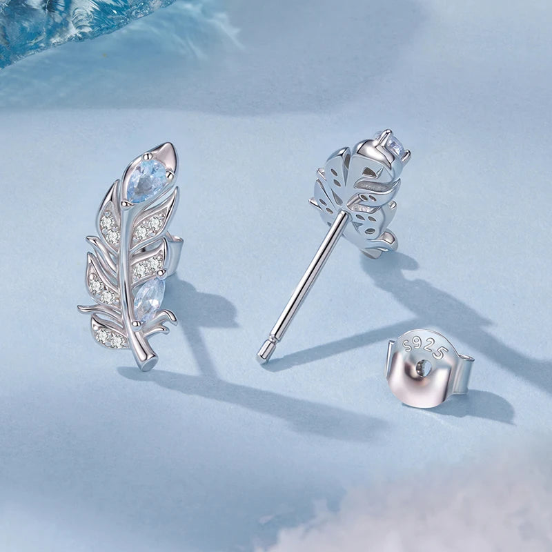 Boucles d'Oreilles Puces Plume de Givre en Argent 925