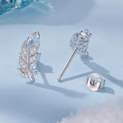 Boucles d'Oreilles Puces Plume de Givre en Argent 925