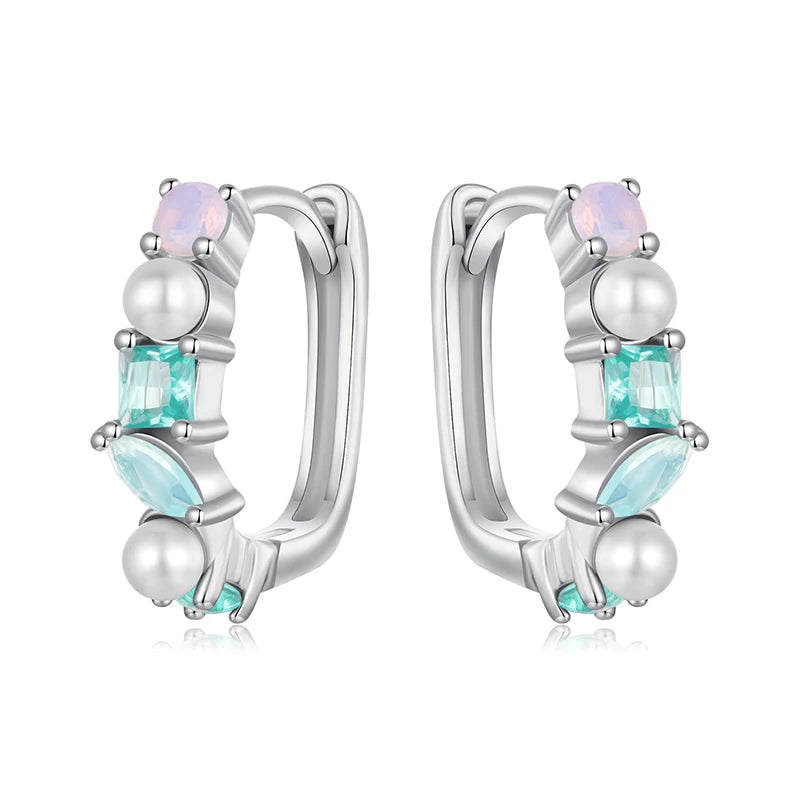 Créoles Pierres Géométriques Colorées en Argent 925