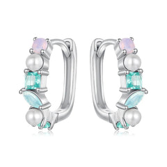 Créoles Pierres Géométriques Colorées en Argent 925