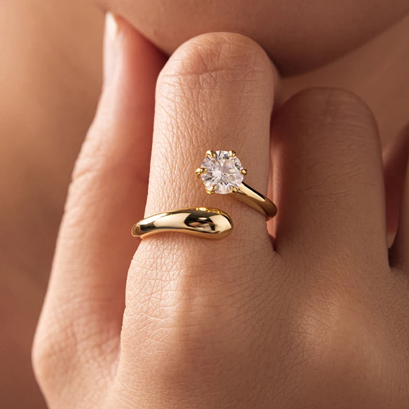 Bague Ajustable Moissanite Tendance en Argent 925 avec Certificat