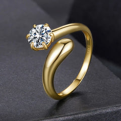 Bague Ajustable Moissanite Tendance en Argent 925 avec Certificat