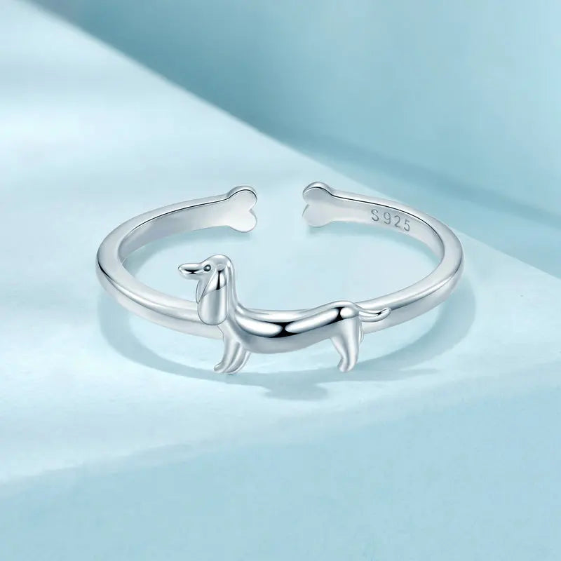 Bague Chien Teckel en Argent 925