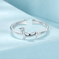 Bague Chien Teckel en Argent 925