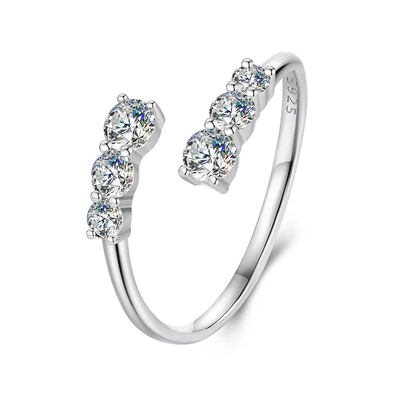 Bague Ajustable Moissanite Étincelante en Argent 925 avec Certificat