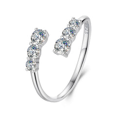 Bague Ajustable Moissanite Étincelante en Argent 925 avec Certificat