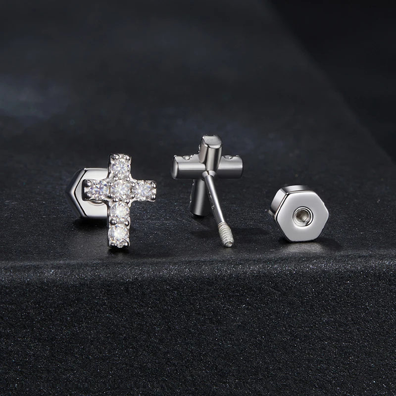 Boucles d'Oreilles Puces Croix en Argent 925 avec Certificat