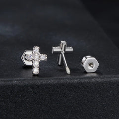 Boucles d'Oreilles Puces Croix en Argent 925 avec Certificat