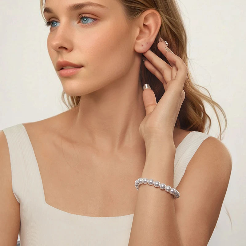 Bracelet Perles de Coquillage 8mm en Argent 925