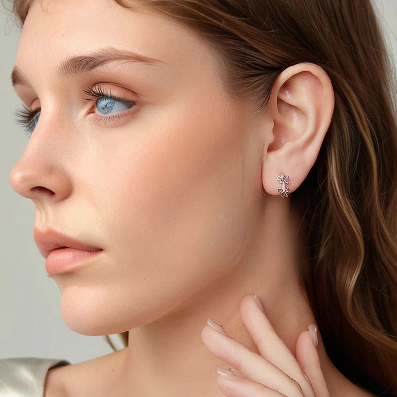 Créoles Nœud Rose en Argent 925