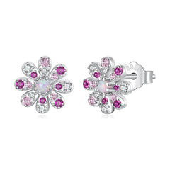 Boucles d'Oreilles Puces Marguerite Rose en Argent 925