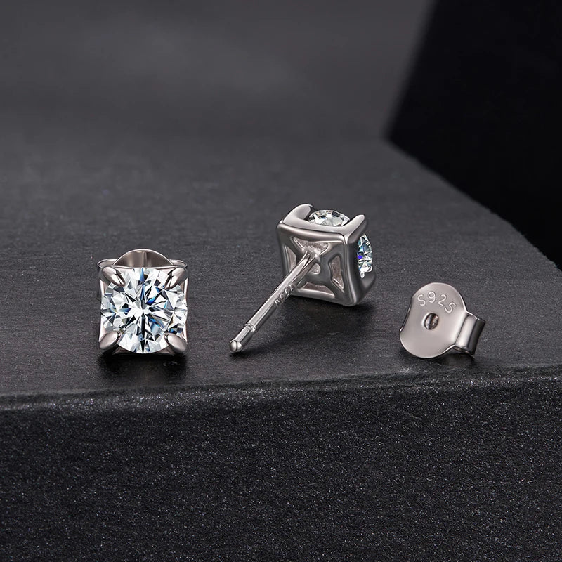 Boucles d'Oreilles Puces Moissanite Taille Carrée 0,5ct en Argent 925