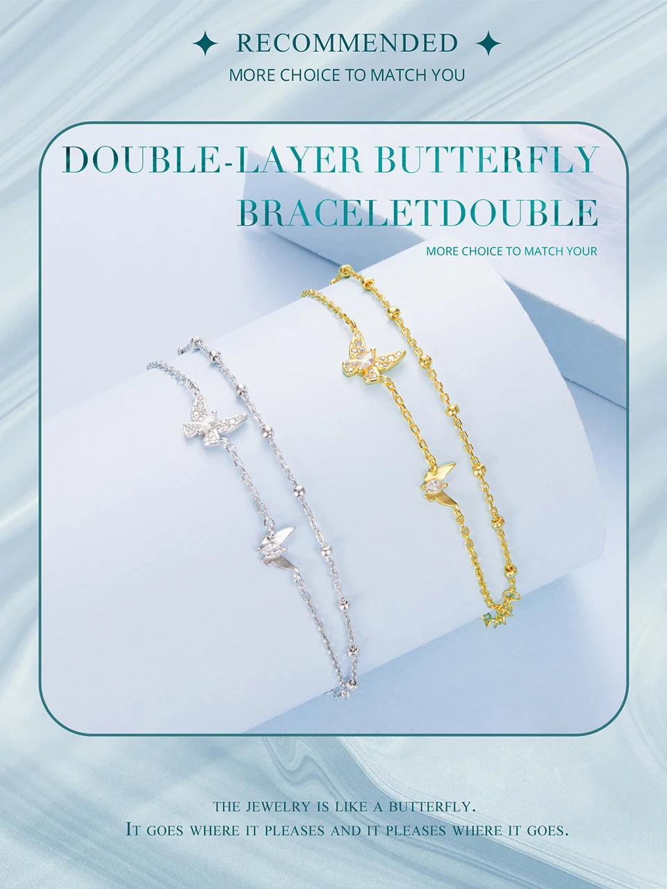 Bracelet Papillon Double Rang en Argent 925