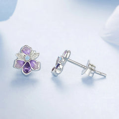 Boucles d'Oreilles Puces Fleur d'Iris Romantique en Argent 925