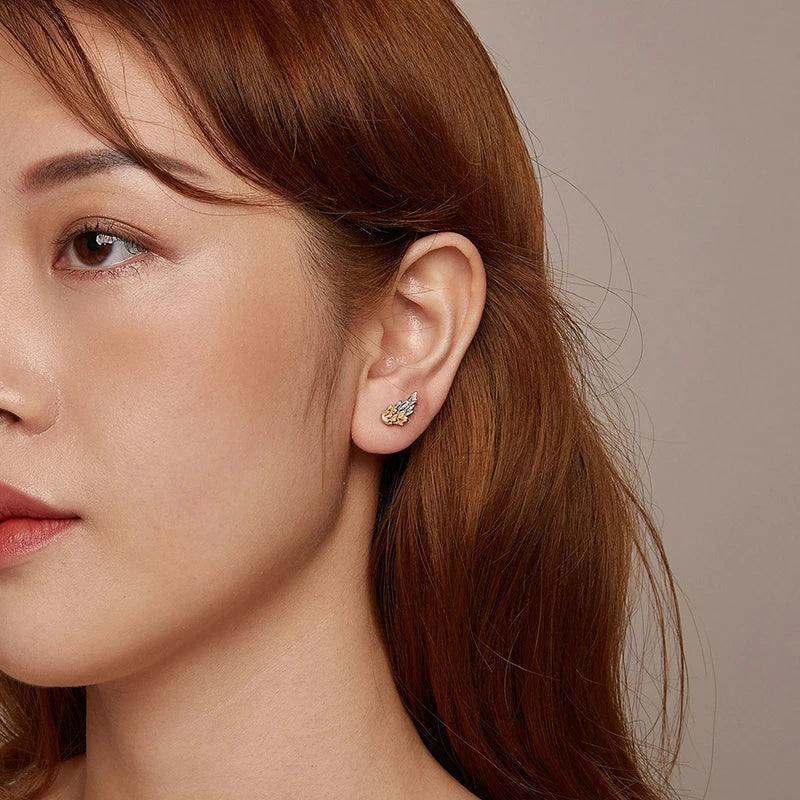 Boucles d'Oreilles Puces Ailes Or et Argent en Argent 925