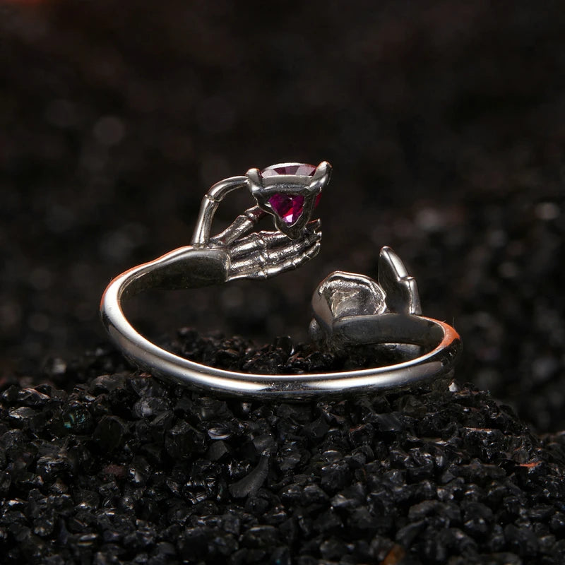 Bague Main Squelette et Rose en Argent 925