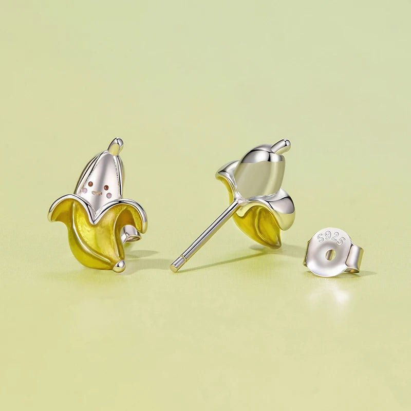 Boucles d'Oreilles Puces Banane en Argent 925