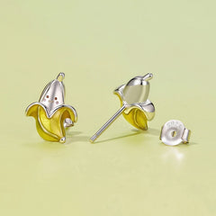 Boucles d'Oreilles Puces Banane en Argent 925