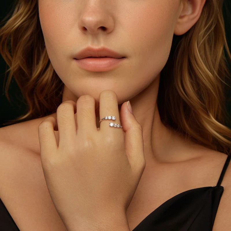 Bague Ajustable Moissanite Étincelante en Argent 925 avec Certificat