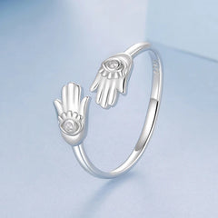 Bague Ajustable Main de Fatma Protectrice en Argent 925