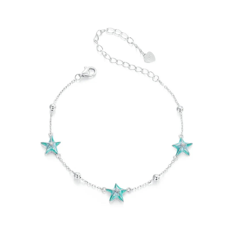 Bracelet Étoile de Mer Bleu-Vert en Argent 925