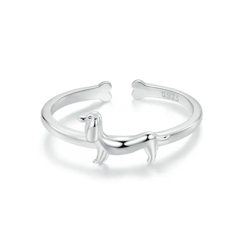 Bague Chien Teckel en Argent 925
