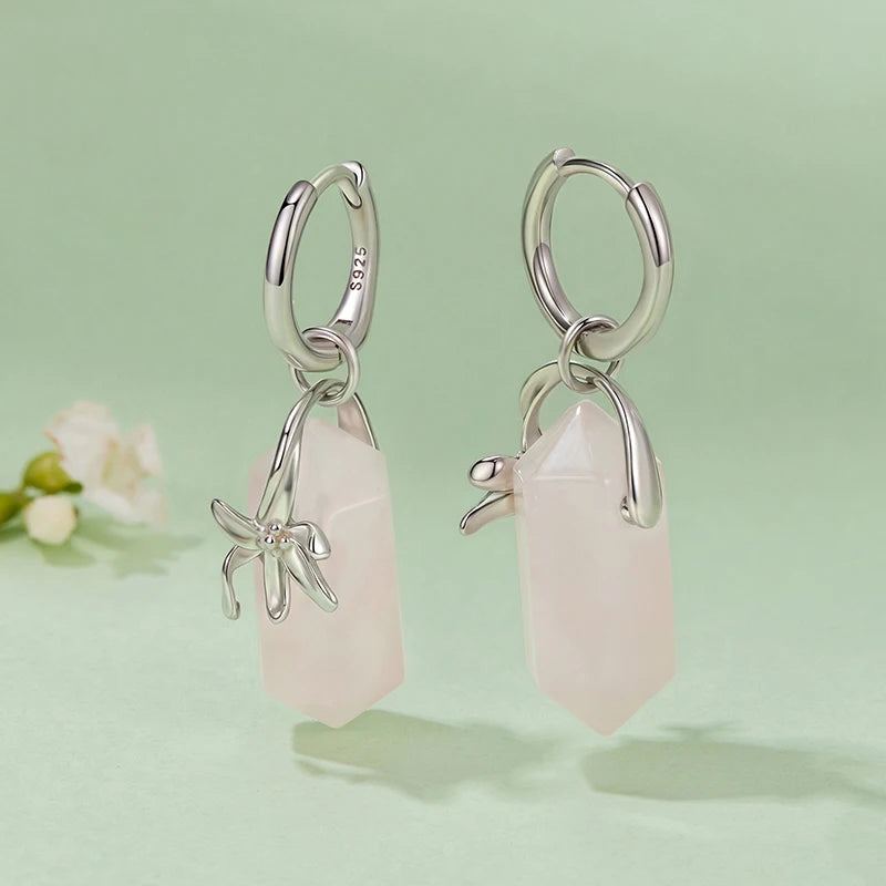 Créoles Fleur Quartz Rose en Argent 925