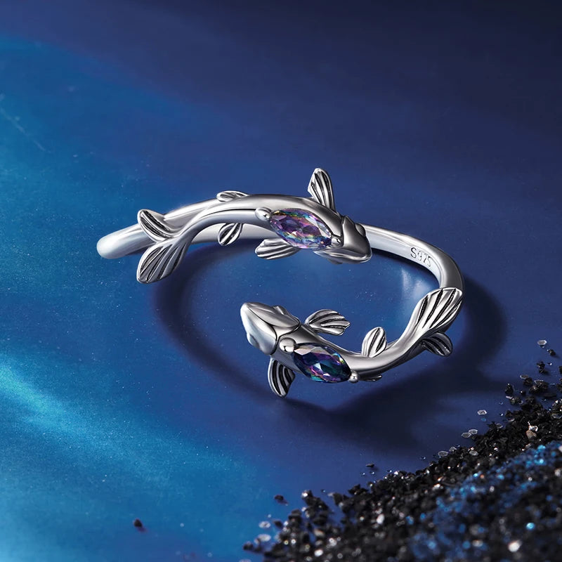 Bague Ajustable Signe Poissons en Argent 925