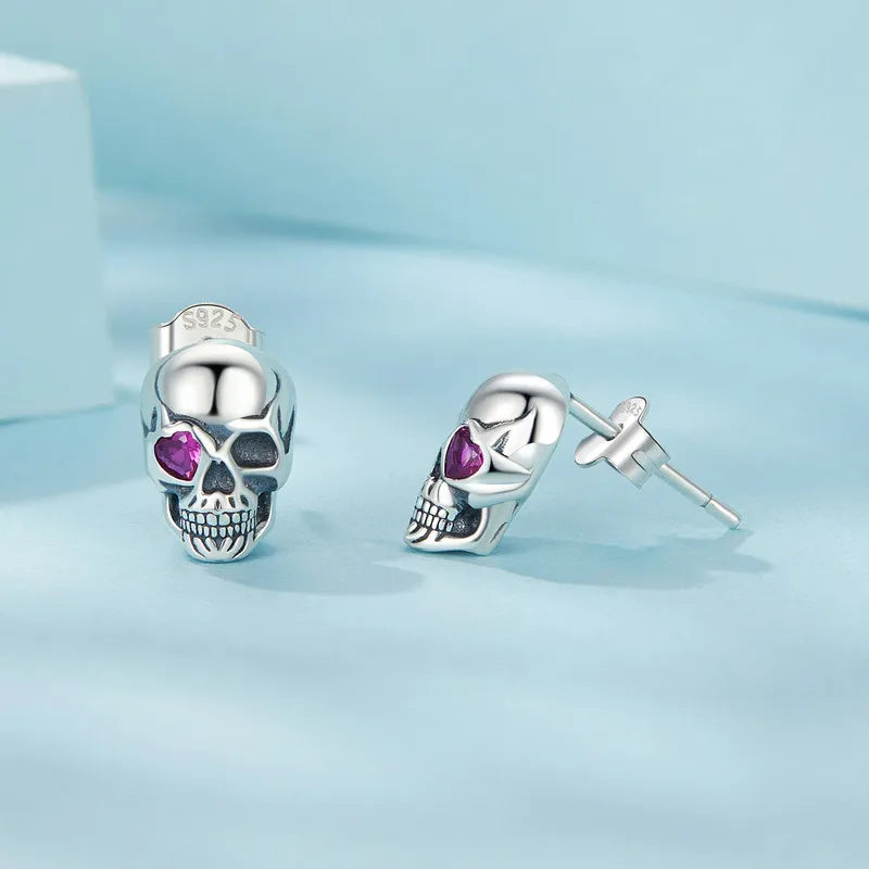 Boucles d'Oreilles Puces Tête de Mort en Argent 925