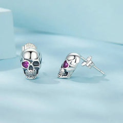 Boucles d'Oreilles Puces Tête de Mort en Argent 925