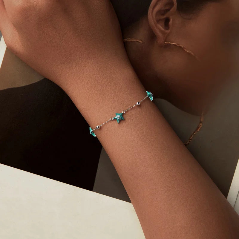 Bracelet Étoile de Mer Bleu-Vert en Argent 925