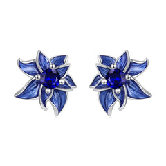 Boucles d'Oreilles Puces Lotus Bleu en Argent 925
