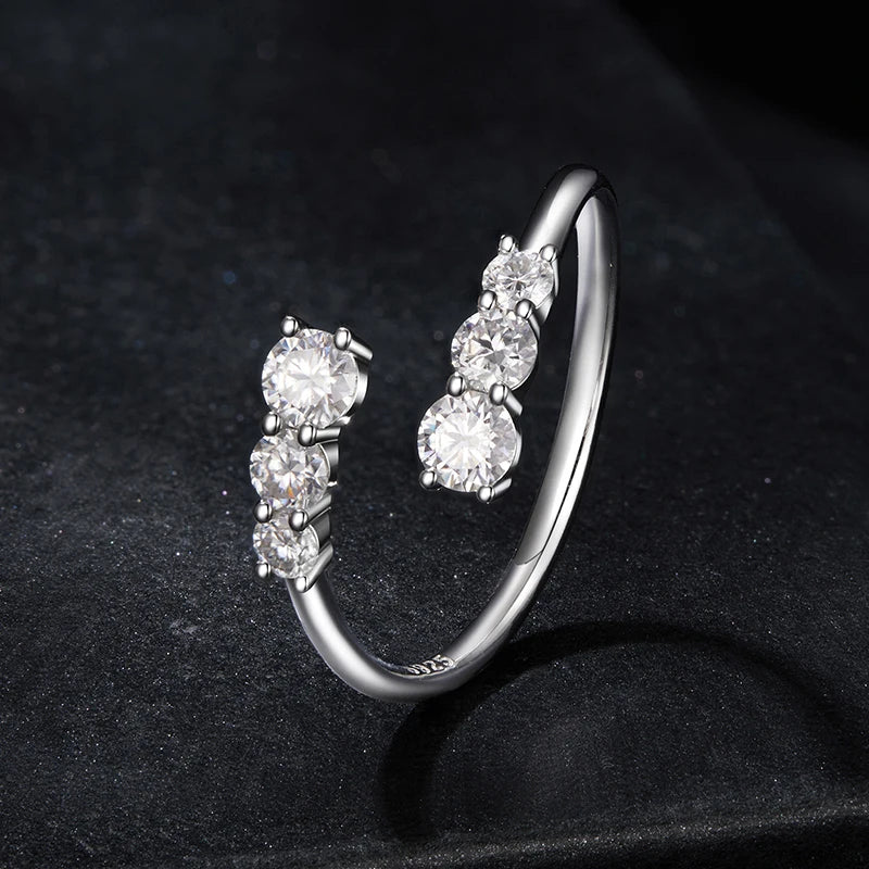 Bague Ajustable Moissanite Étincelante en Argent 925 avec Certificat