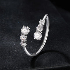 Bague Ajustable Moissanite Étincelante en Argent 925 avec Certificat