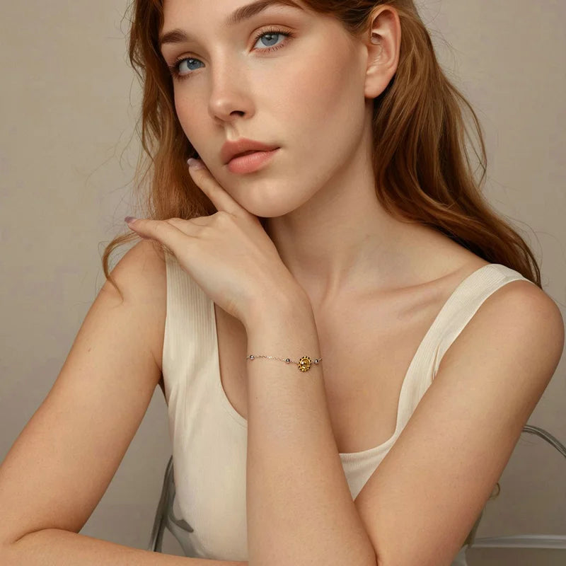Bracelet à Breloque Tournesol en Argent 925