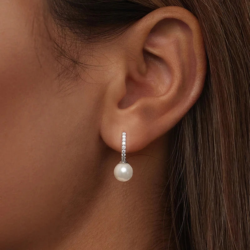 Créoles Perle et Moissanite en Argent 925 avec Certificat