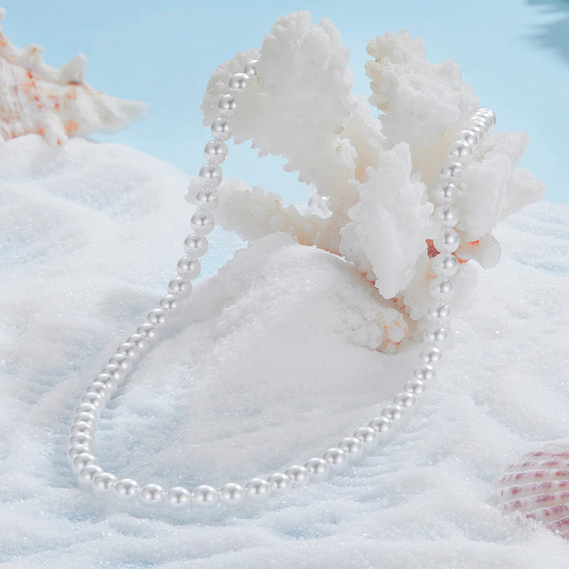 Collier Perles de Coquillage 5mm en Argent 925