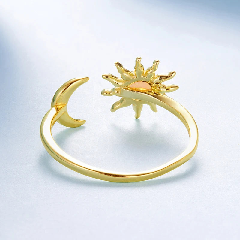 Bague Ajustable Soleil et Lune Opale en Argent 925