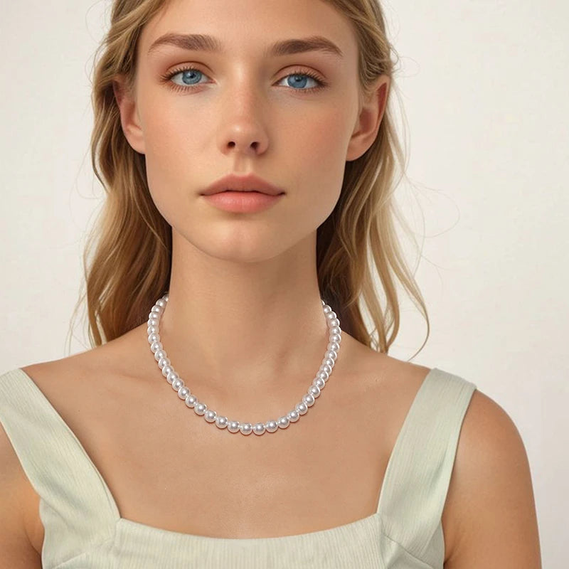 Collier Perles de Coquillage 8mm en Argent 925