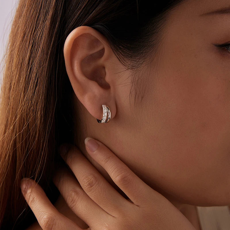 Créoles Double Rang Moissanite en Argent 925 avec Certificat