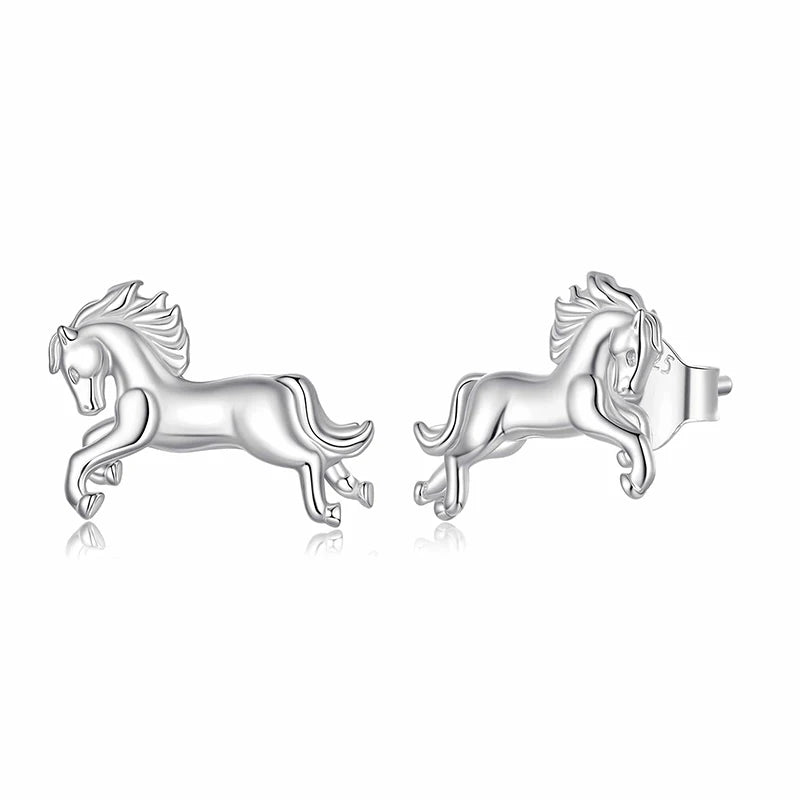 Boucles d'Oreilles Puces Cheval au Galop en Argent 925
