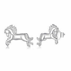 Boucles d'Oreilles Puces Cheval au Galop en Argent 925