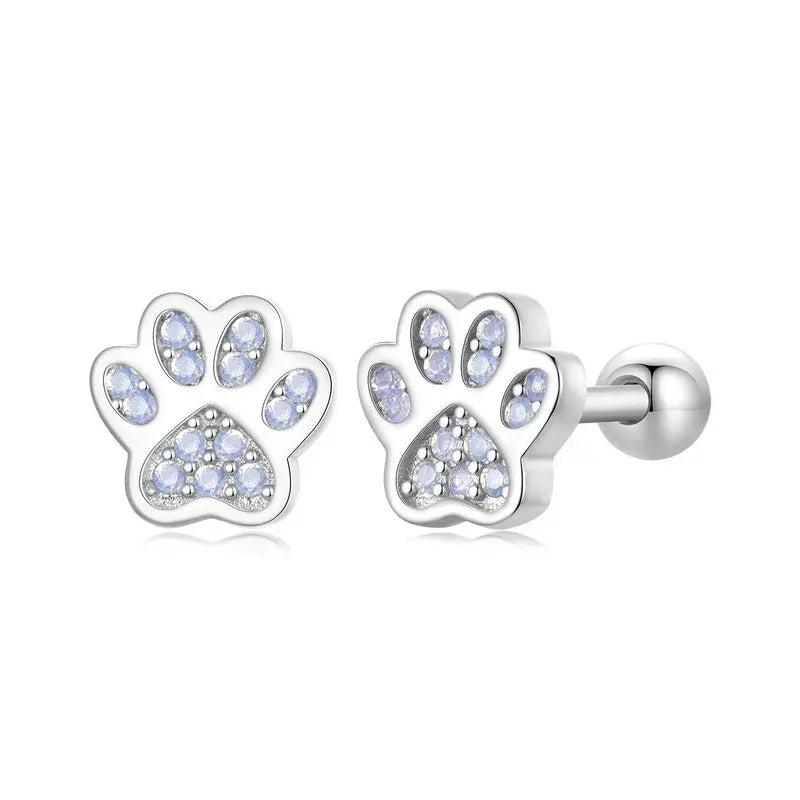 Boucles d'Oreilles Puces Traversantes Patte d'Animal en Argent 925
