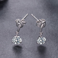 Boucles d'Oreilles Puces Nœud Moissanite en Argent 925 avec Certificats