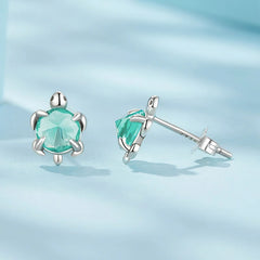 Boucles d'Oreilles Puces Tortue de Mer en Argent 925